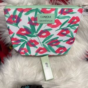 Clinique x Drawbertson Red and Green Floral Bag